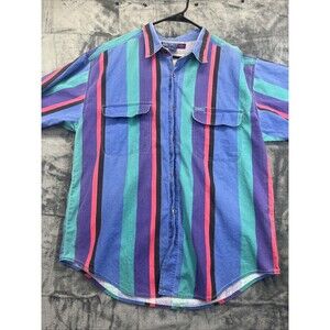 Introspect Shirt Mens L Button Up Multicolor Wide Stripe Academia Preppy